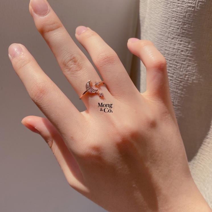 Best Discount Mong&Co Aysel Adjustable Open Ring - Cincin Wanita Bulan Bintang Moon Star Rose Gold