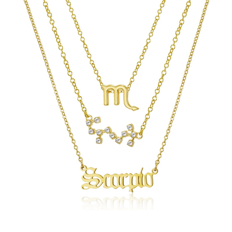 Fancyqube 3pcs Kalung Rantai Desain 12 Zodiak Warna Silver Untuk Wanita