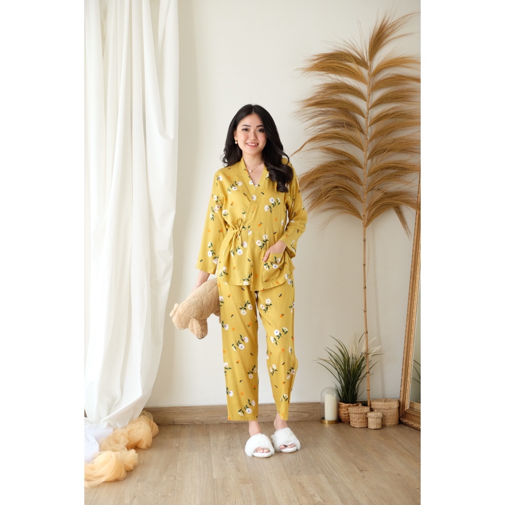 Aiko Wrap Pajamas - Atasan Celana Baju Tidur Setelan Wanita