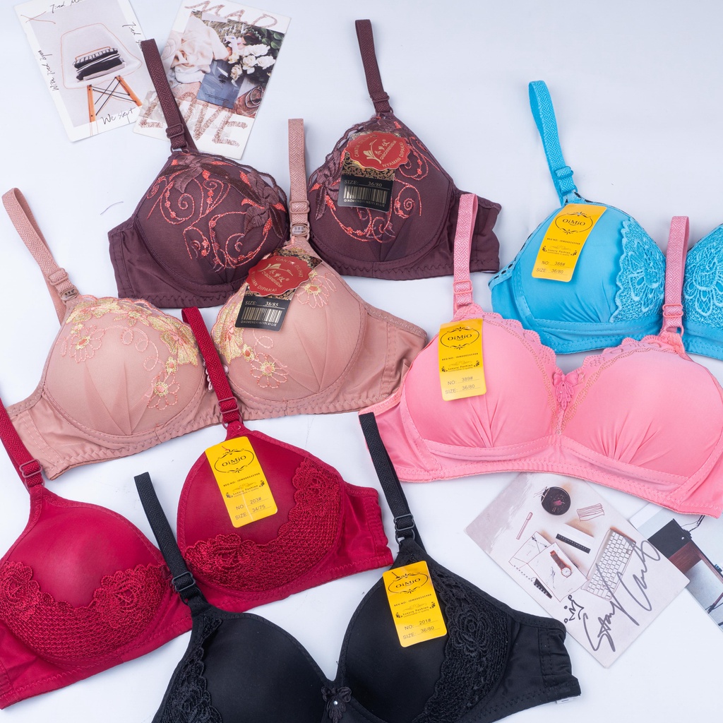 VS - BRA Wanita BH Motif Halus Premium / BH Wanita Tanpa Kawat Busa Tebal Kualitas Premium Merk Oimio dan Qiaomengyi