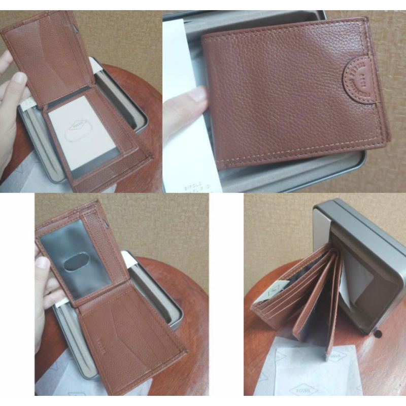 Dompet Pria FossilOriginal Hardy Bifold Flip ID Brown (HANYA DUSTBAG, NO TINBOX)