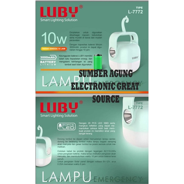 Luby L7772 Lampu Emergency 10W Gantung Senter Nyala Semalaman Hingga 10Jam