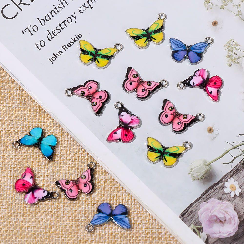 Lily 10PCS Butterfly Charms Fashion Kalung Gelang Anting Kerajinan DIY Aksesoris Hewan Lucu