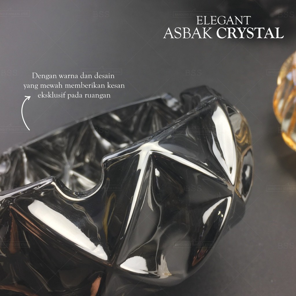 Asbak Rokok 3 Model Crystal Diamond Hitam Cream Kaca Mewah Elegant