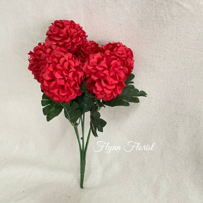 Bunga Seruni Ball X6 (satuan) Bunga Artificial / Bunga Plastik / Bunga Dekorasi / Pernikahan-Merah