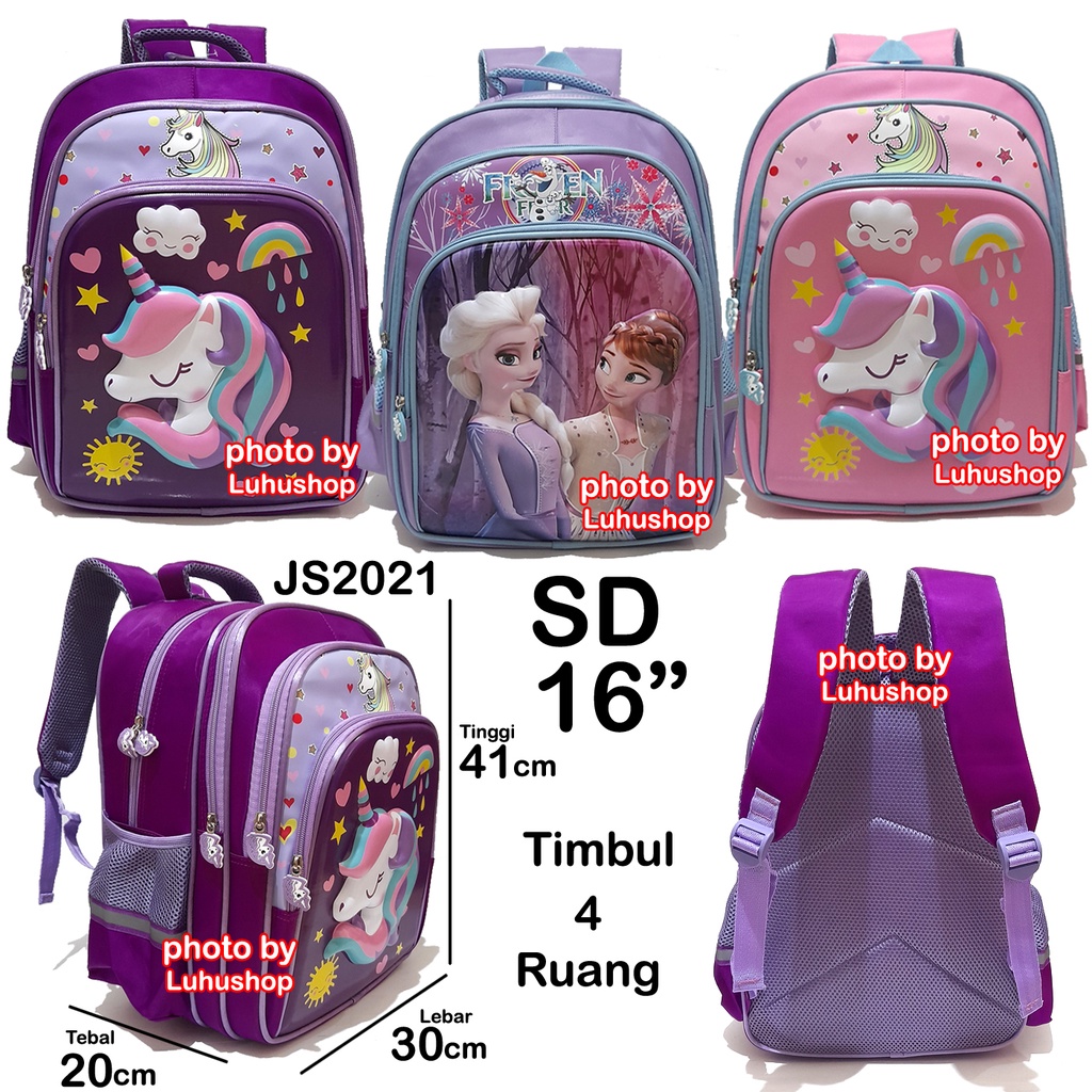 Import Tas Timbul SD TK Ransel Anak Sekolah Cewe Perempuan  Unicorn Frosen Tas Anak Perempuan JS2021