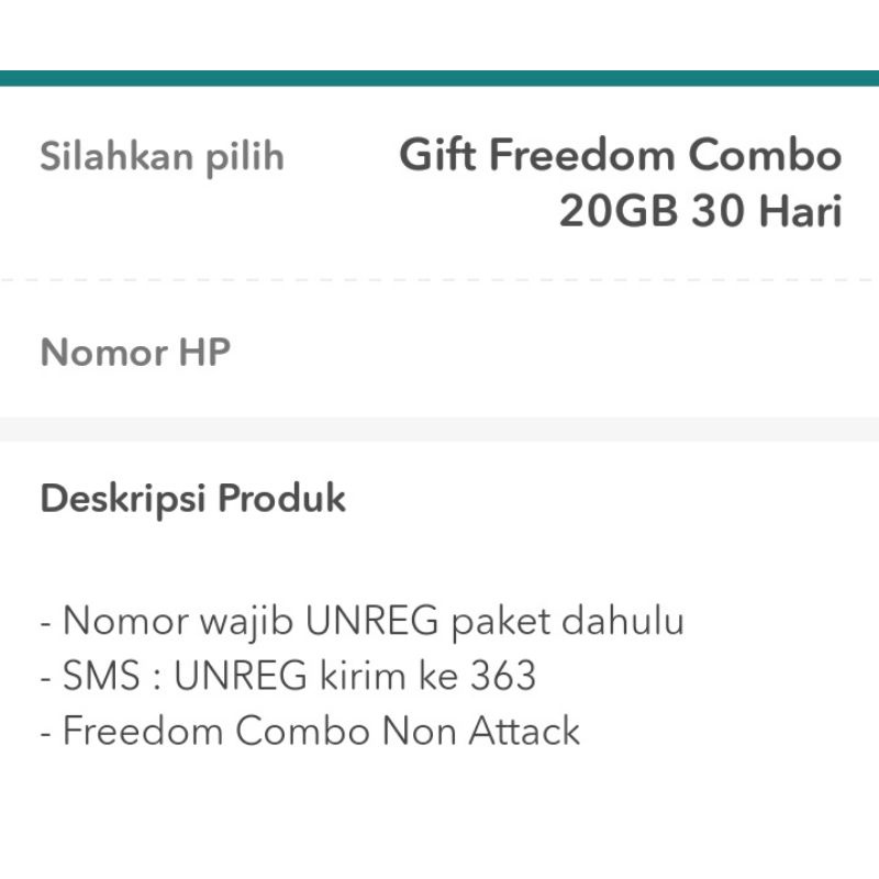 Gift Kuota Indosat Freedom Combo 20 GB