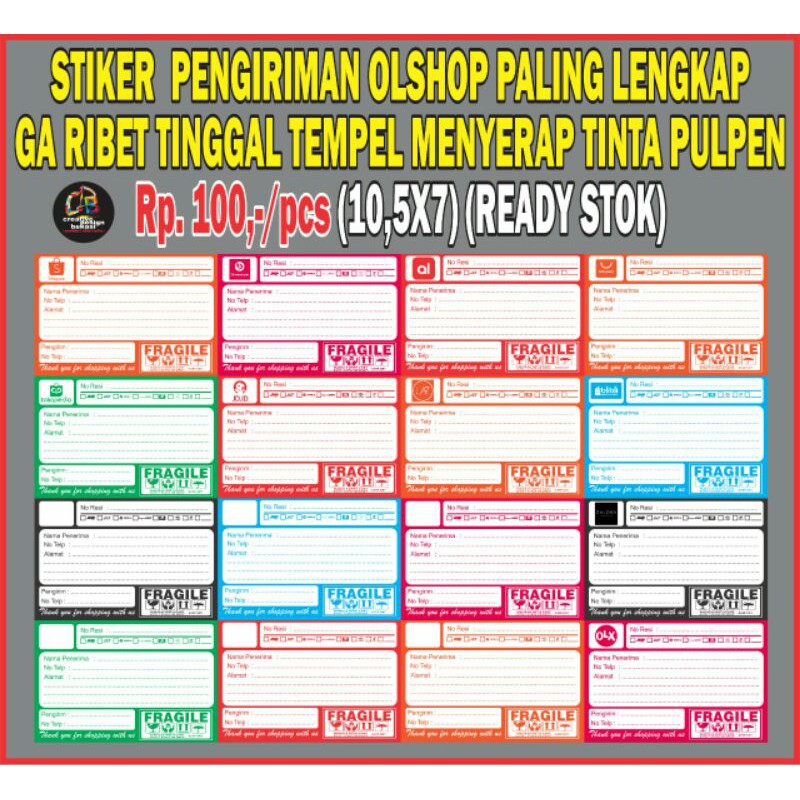 

(ISI 100PCS) STIKER PENGIRIMAN OLSHOP PALING LENGKAP & MURAH UK 10,5x7cm (READY STOK)