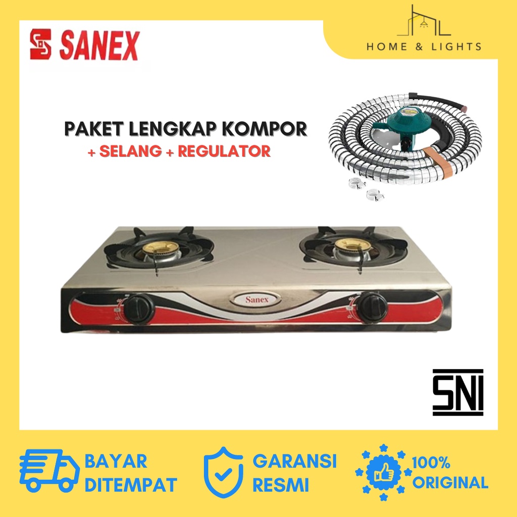 SANEX Kompor Gas 2 Tungku K608S SKG822 / Paket Kompor Selang Regulator Sanex Stainless Steel