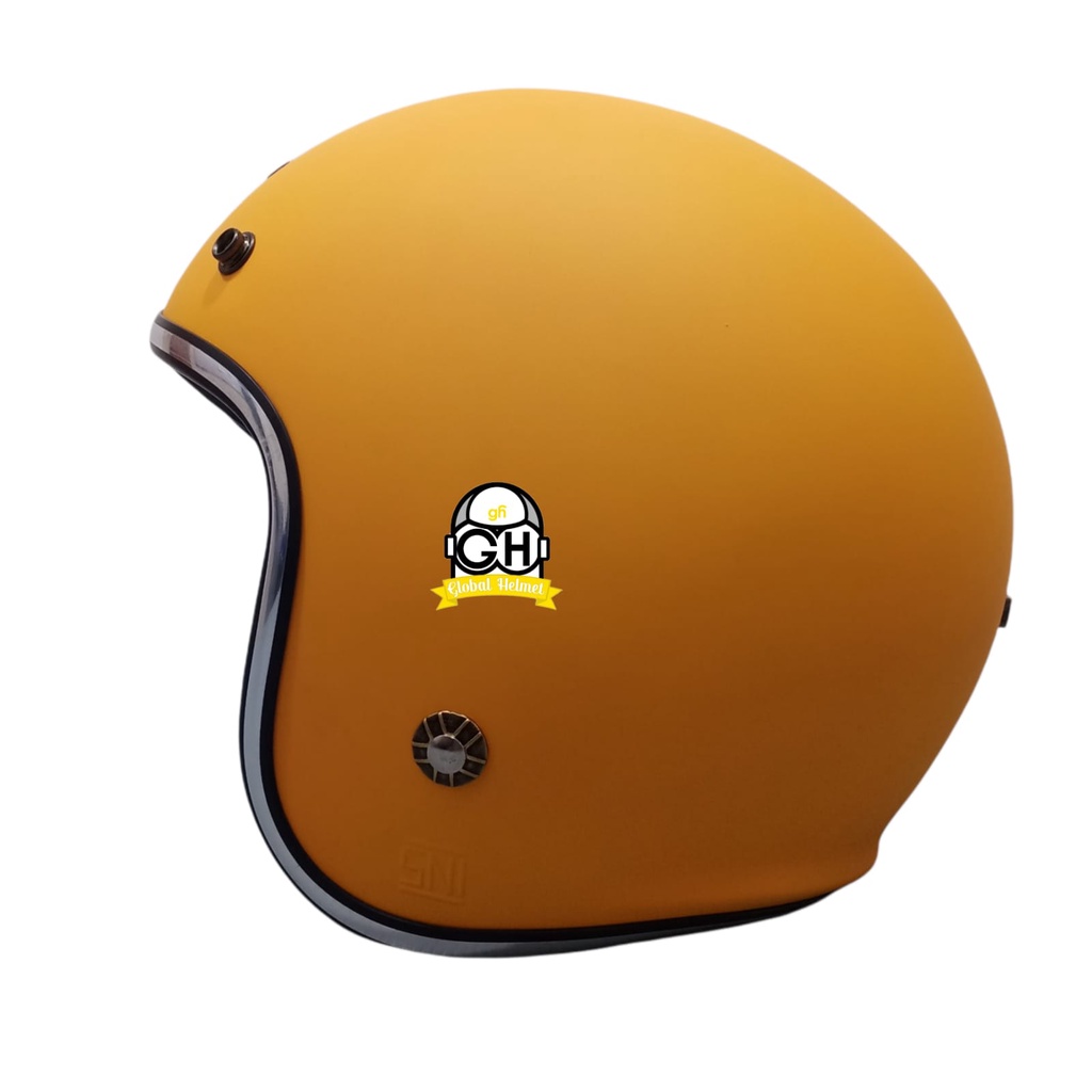 Helm Retro List Chrome Klasik NVR Exotic Yellow Doff Helm Bogo Half Face SNI Free Kaca Flat