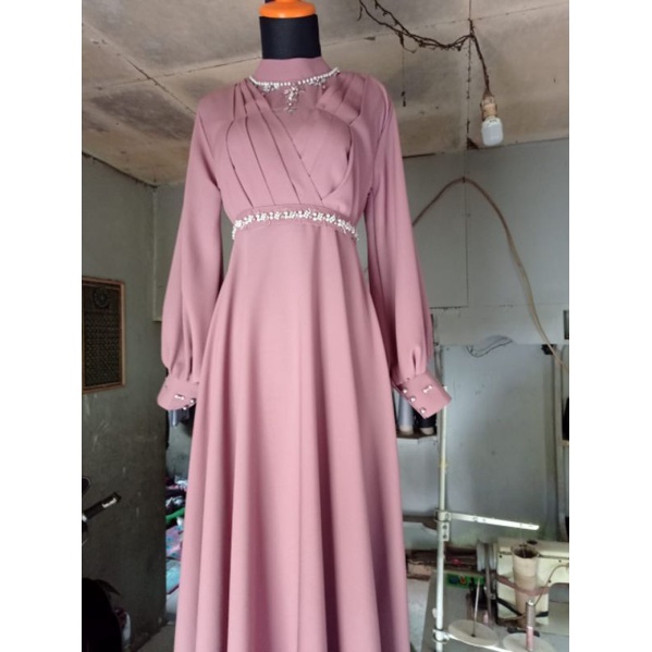 baju Gamis Gaun Dress muslim pesta kondangan lamaran nikah wanita terbaru 2022 lebaran modern elegan elegant cantik mewah kekinian kece / Baju busana muslim muslimah lebaran wanita remaja dewasa terbaru 2022 ukuran jumbo-7