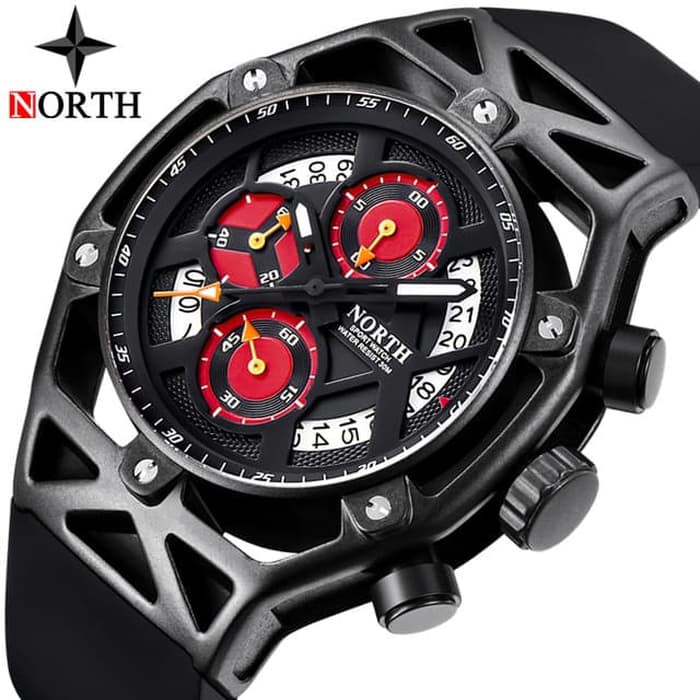 Jam Tangan Pria Original NORTH 7710 Chronograph Anti Air Black