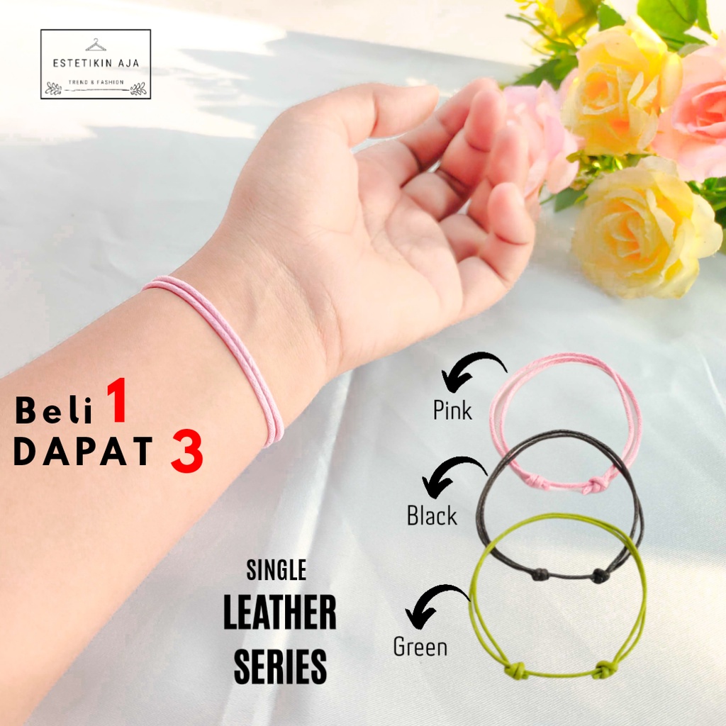 3 Pcs Gelang Tangan Polos Tali Semi Kulit Hitam Adjustable Pria Wanita Dewasa Pasangan Persahabatan