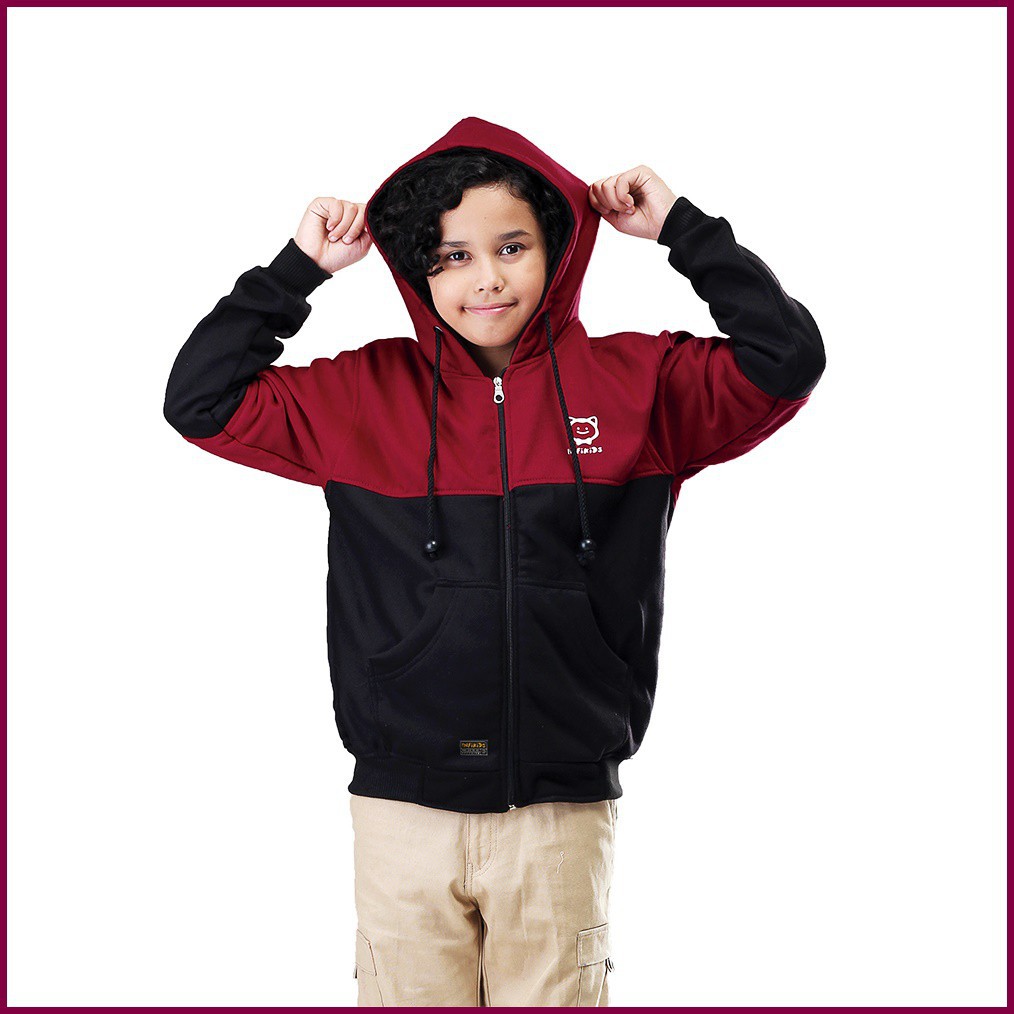 🔥TERLARIS🔥 Jaket Hoodie Anak Laki - Laki Cowok Hitam Merah Usia Umur 5 6 7 8 9 10 11 12 Tahun