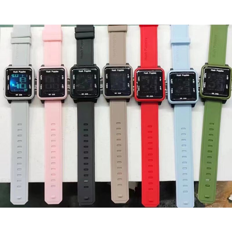 (Cod)Jam Tangan Wanita New Hushpuppies Led  Sergi Strap Rubber/Karet(Dikirim Jakarta)