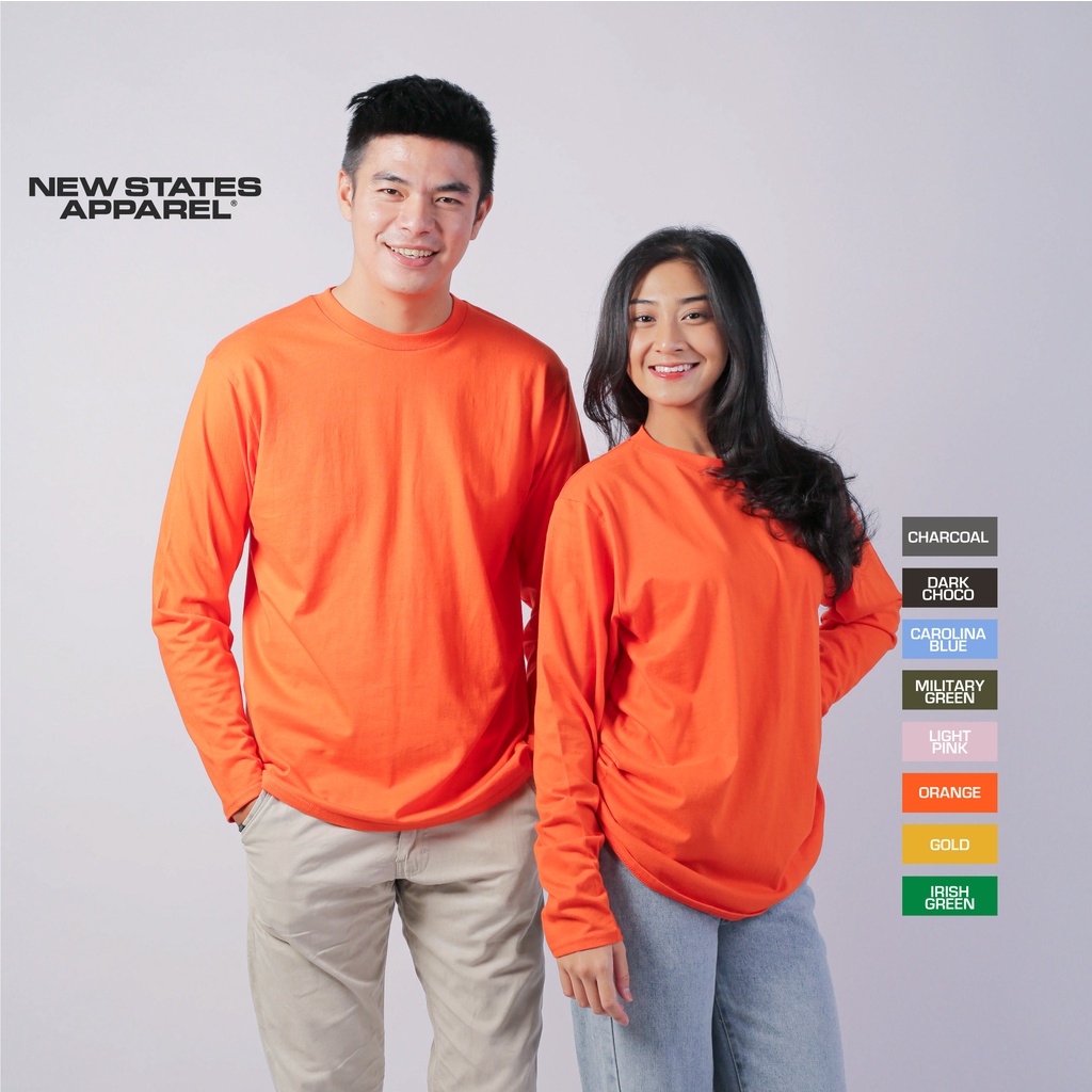 NEW STATES APPAREL Kaos Polos Pria dan Wanita Lengan Panjang Premium Cotton Warna Terang Cotton 24s S-2XL -7280