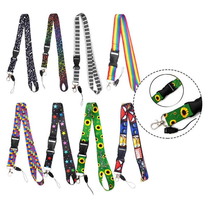 Tali Lanyard Leher Warna-Warni Dapat Dilepas Dengan Gesper Lepas Untuk Kunci ID