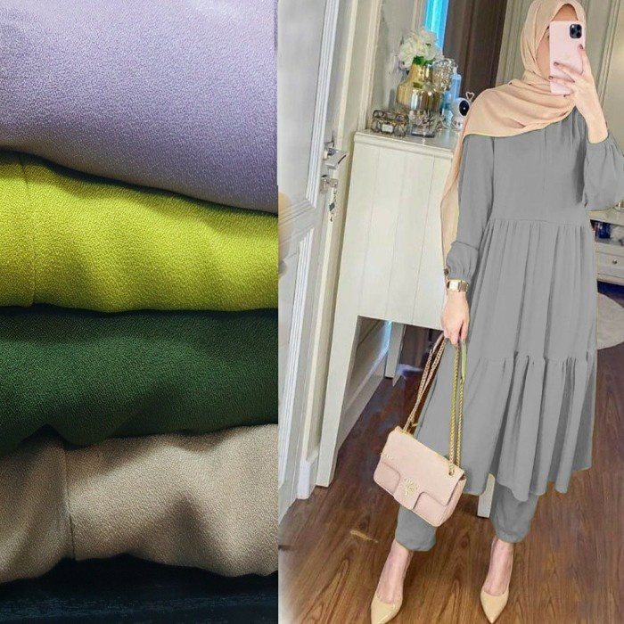Tunik Setelan Wanita Lengan Panjang Setelan Polos Afisa Set Busui grey D2N8 Baju Tunik Awet Terbaru 