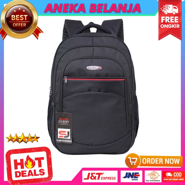 Ransel Backpack Pria Second Journey Hitam List Merah Free Raincover Berkualitas Cocok Untuk Sekolah