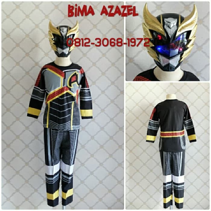 Baju Kostum Anak Karakter Superhero BIMA X HITAM AZAZEL TOPENG NYALA