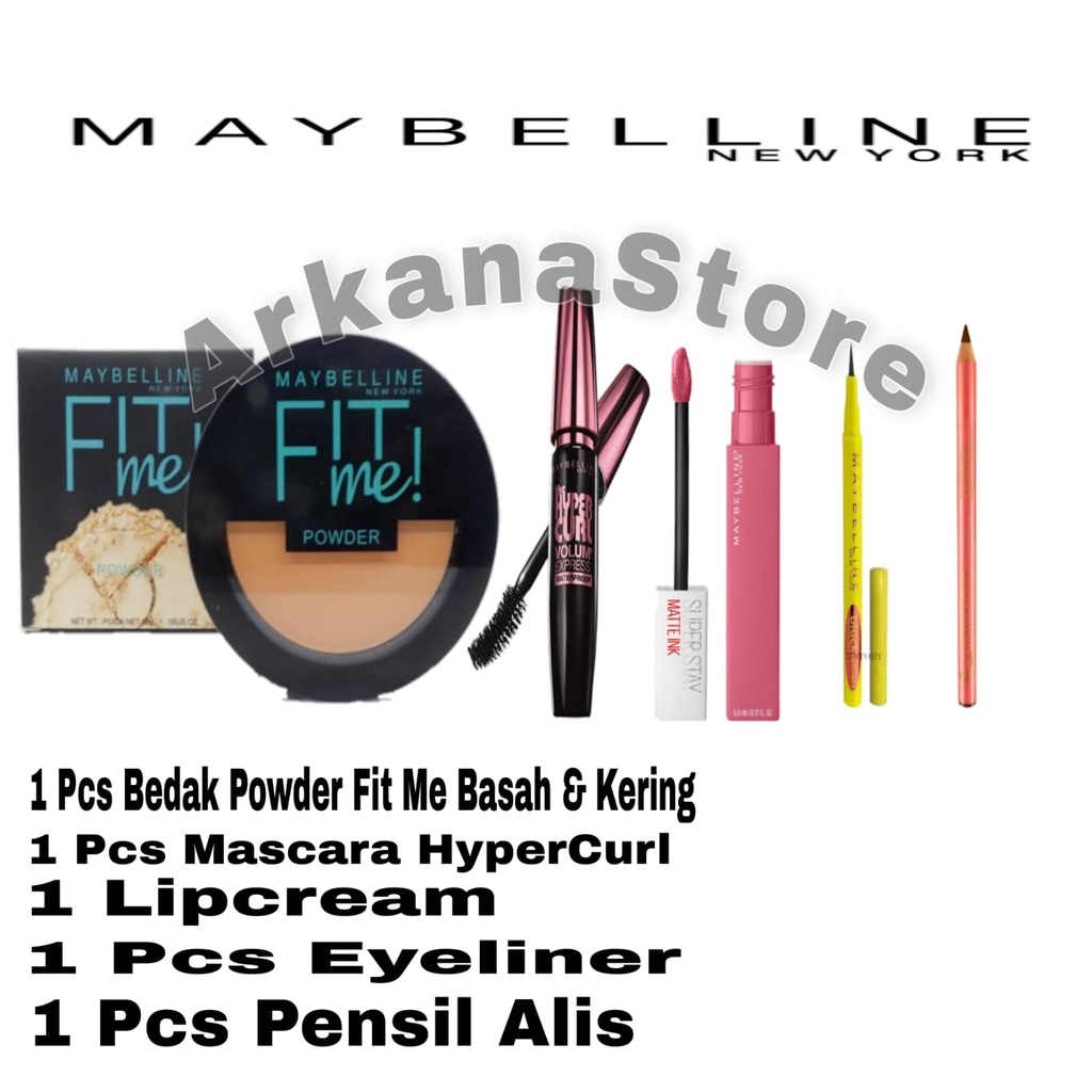 12.12 Paket MakeUp 5 in 1 Bedak Fit Me Powder Basah Dan Kering