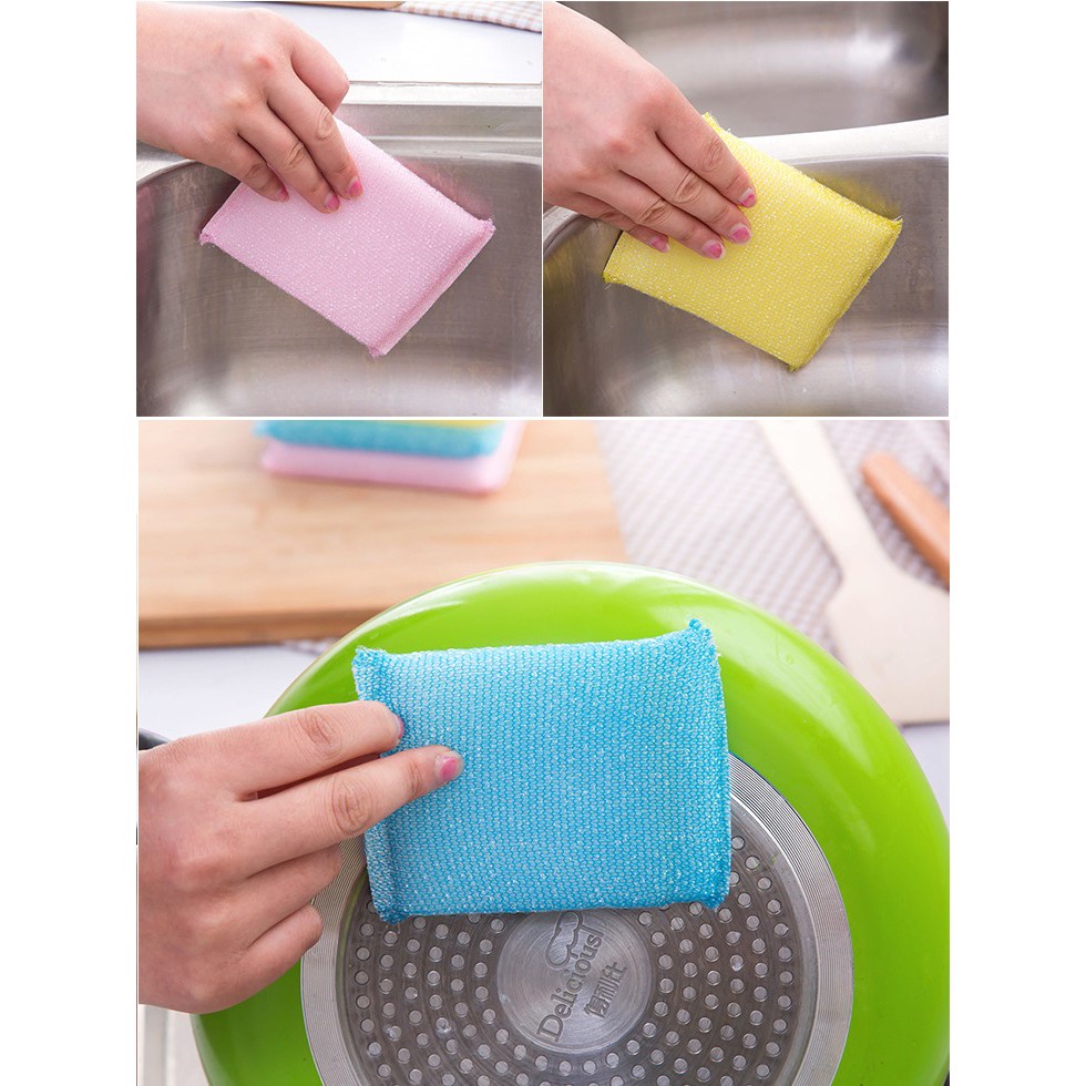 Spons Cuci Piring Warna Warni - AC 26 - Sikat Cuci Piring Sponge / Super Magic Washing Permukaan kasar untuk mencuci dan membersihkan kotoran bekas makanan minyak kerak lemak noda piring gelas sendok  wajan panci meja dapur wastafel