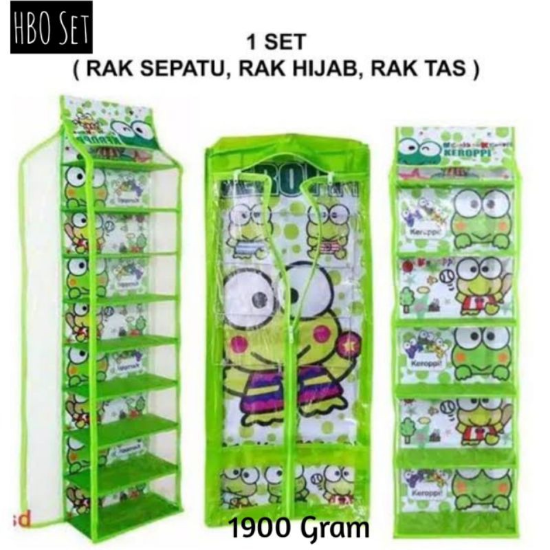 HBO Rak Set Sepatu Tas Jilbab Keropi Hellokitty