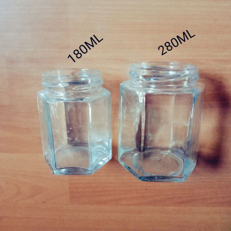 jar hexagonal/toples kaca segi 6 uk:180ml,280ml /1 pcs