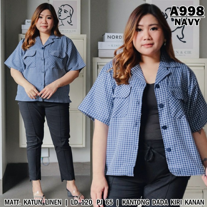 PC- KEMEJA KEM JUMBO CARDOVA NAVY [Baju Atasan Wanita 0128] VBX -PC