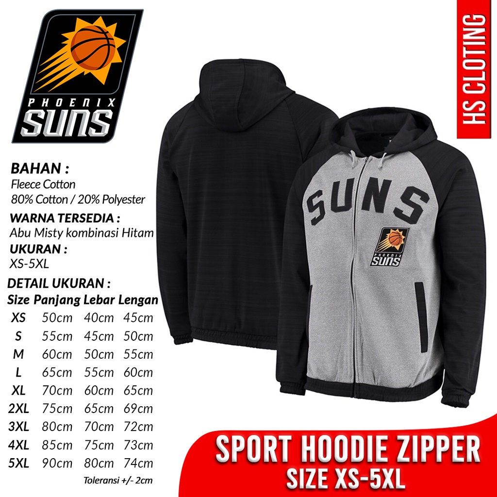 Jaket PHOENIX SUNS NBA Team XS-5XL Hoodie Zipper Bahan Katun Fleece Ukuran XS S M L XL XXL 3XL 4XL 5