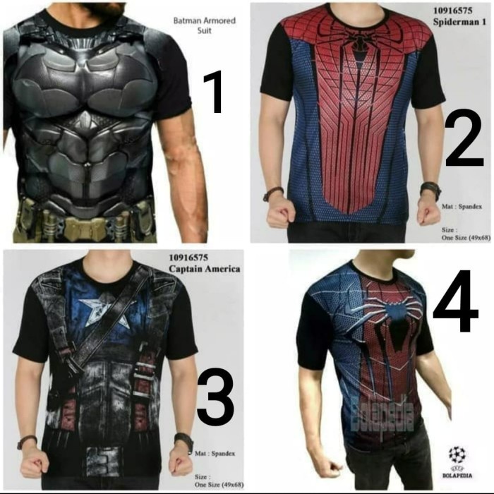 TERBARU Baju Kaos Superman Spiderman Super Hero Gym Fitness Pria Cowok