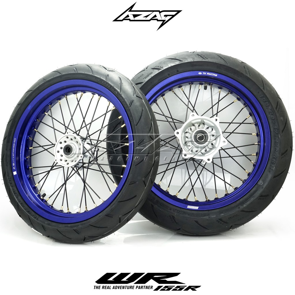 BAN SET SUPERMOTO YAMAHA WR 155 VELG TK BIRU TROMOL ORIGINAL CORSA R93
