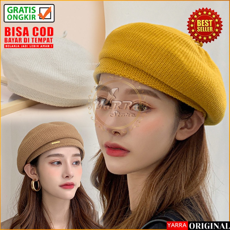 Topi Pantai Wanita Topi Baret Korea Wanita Dewasa Bahan Wol Tebal Premium Polos Fashion style wanita