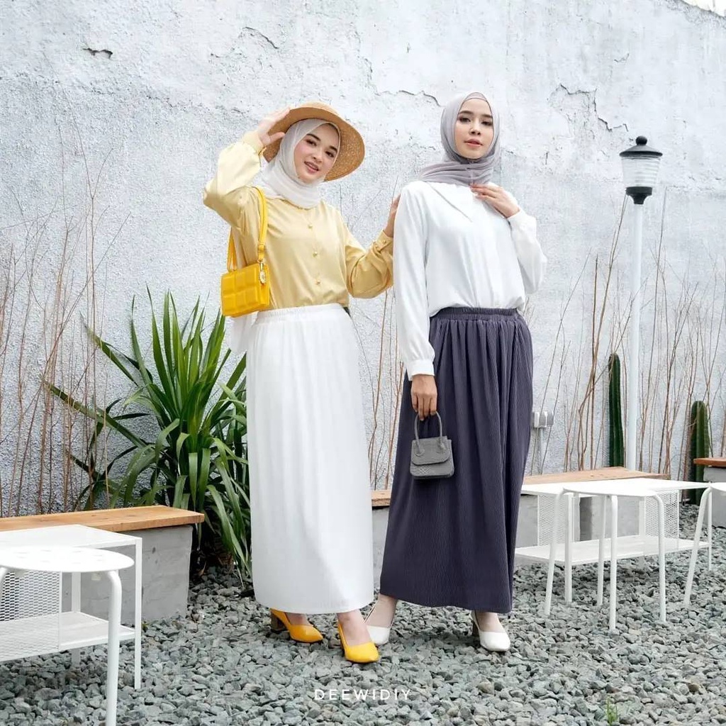 ROK PLISKET PANJANG PREMIUM / ROK KERJA WANITA /  BISA UNTUK FORMAL &amp; CASUAL - YUNA PLEATS SKIRT DEEWIDIY