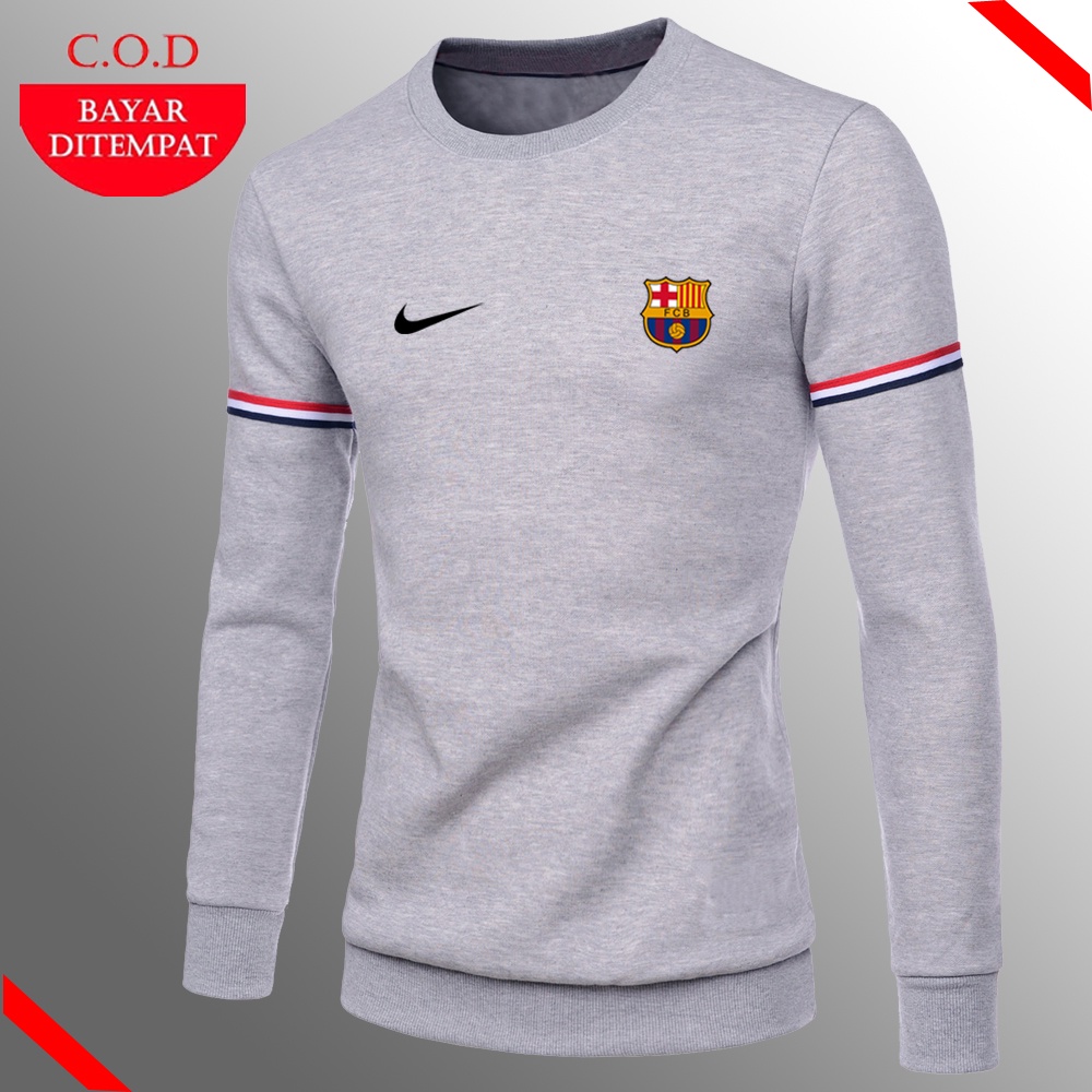 Sweater Kaos Barca Kerah Bulat  Lengan Panjang Pria Dewasa Style Korea Keren Bahan Tebal Terbaru Baj