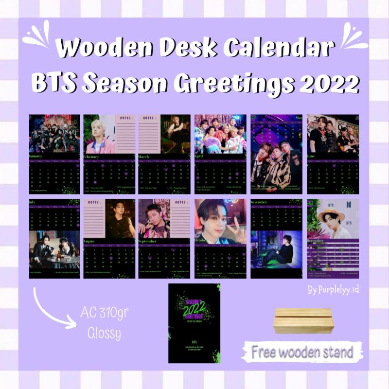 

BTS Desk Calendar Seasons Greetings 2022 | Aesthetic Calendar | Wooden Desk Calendar