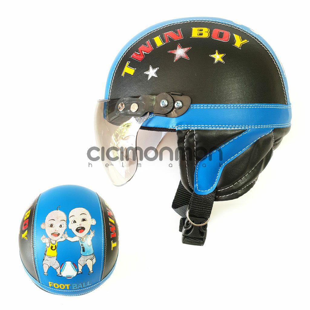 Helm Anak Cowok Retro Karakter Upin Ipin