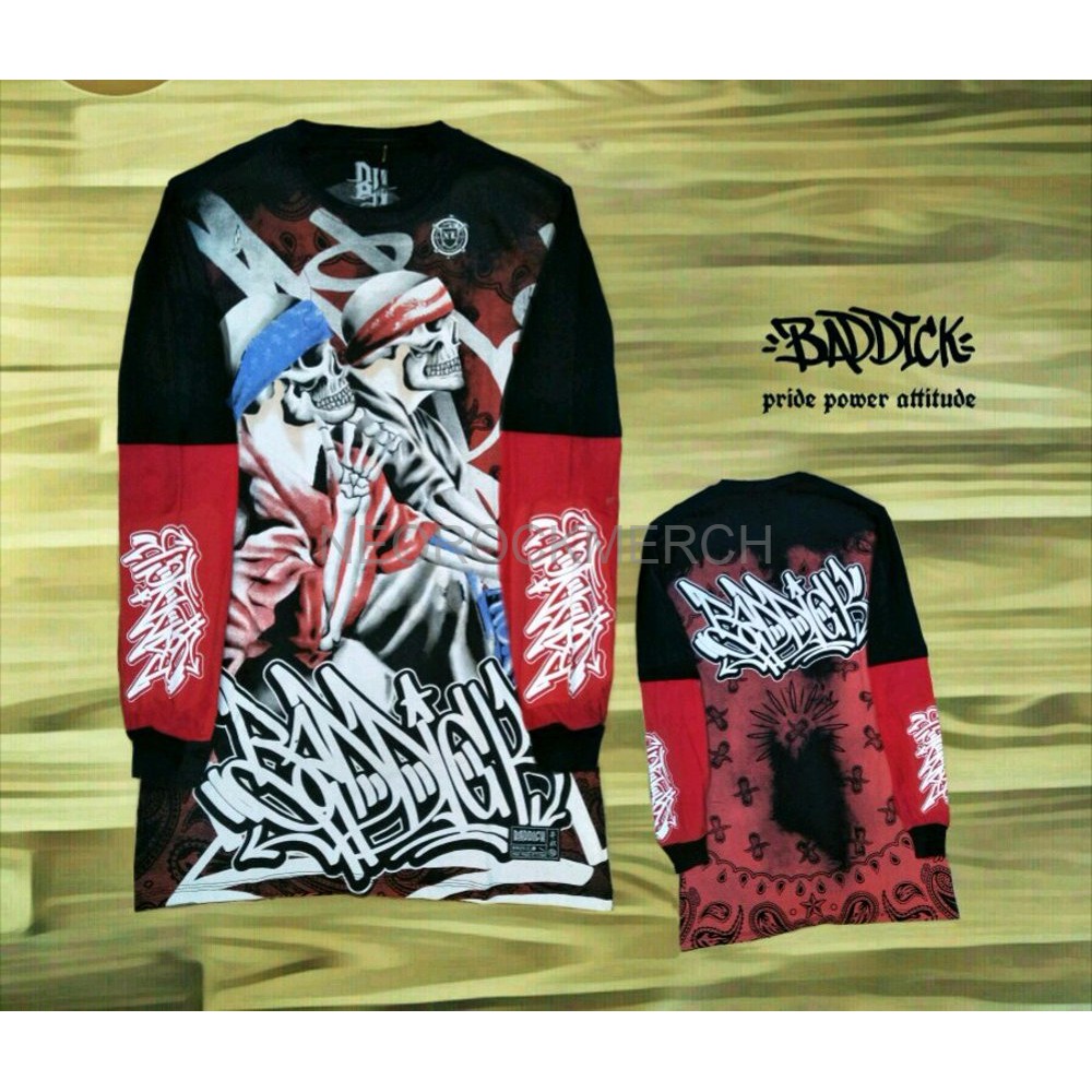 Baju Kaos Lengan Panjang Motif Skull Tengkorak Bandana Full Desain Full Print Keren