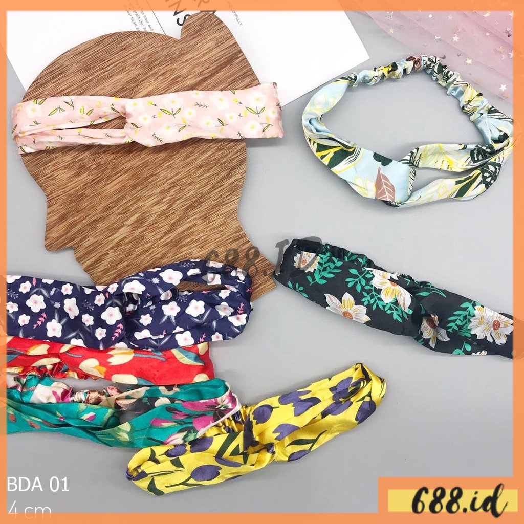 BDA 01 -  Bandana Wanita / Bandana Simpul Twist Motif Bunga Warna Warni / Aksesoris Rambut Ala Korea / Fashion Rambut