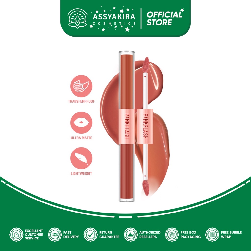 PINKFLASH Duo Lip Gloss 2 IN 1 Double Effect Lipstik Ombrelips Liquid Matte Velvet Lipstick Lightweight High Pigment Lasting Lipstik