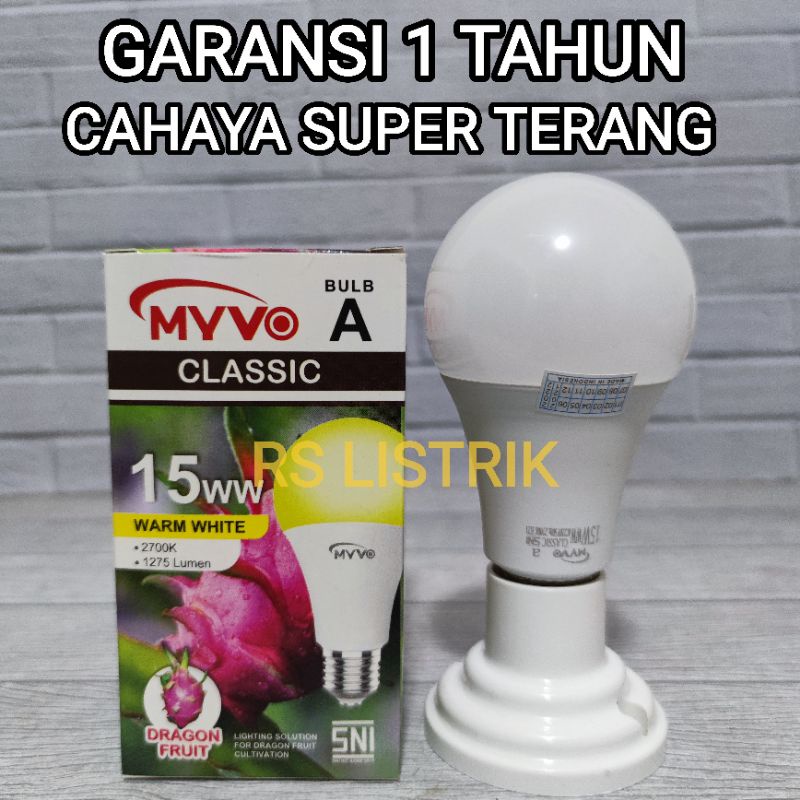MYVO CLASSIC LAMPU LED BULB 15W CAHAYA KUNING WARM WHITE 3000K BERGARANSI 1 TAHUN