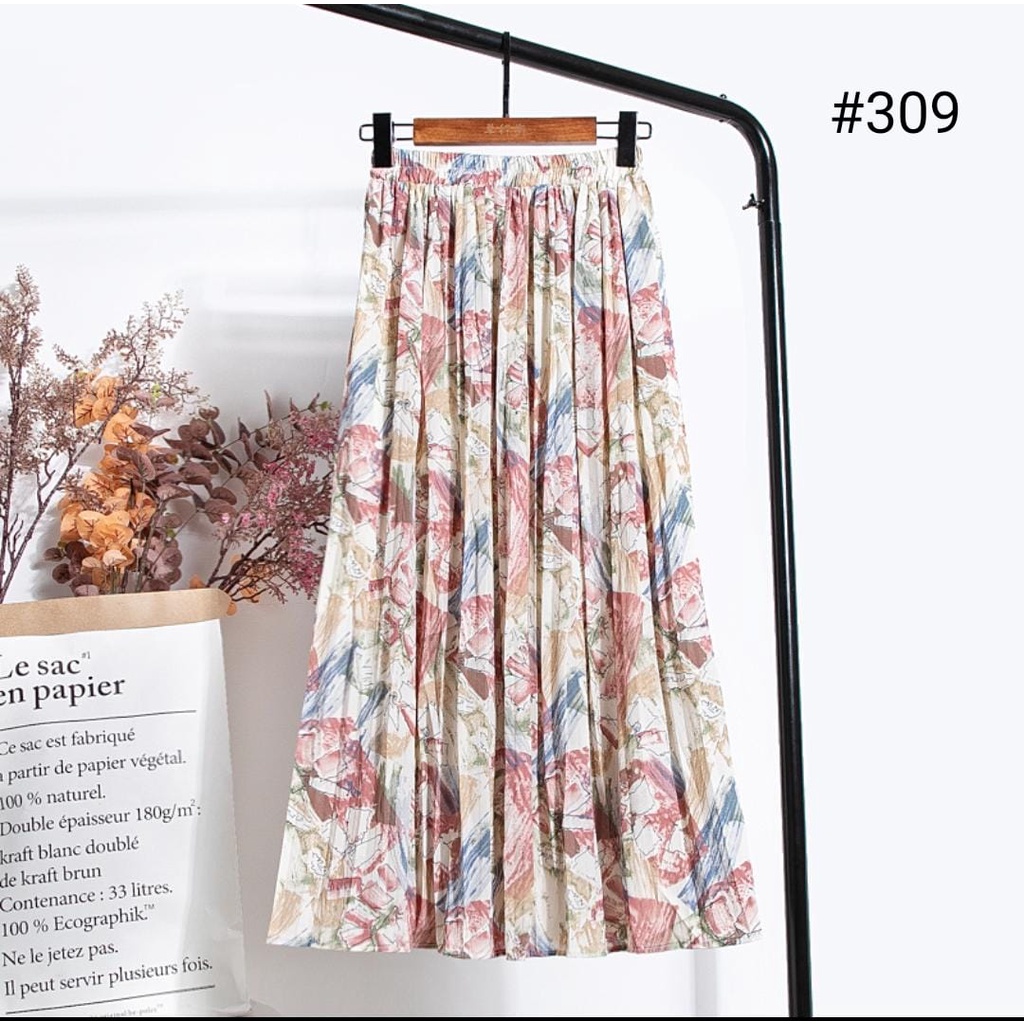 Rok Panjang Plisket Prisket Pastel/ Rok Import / Maxi Skirt Motif Vintage