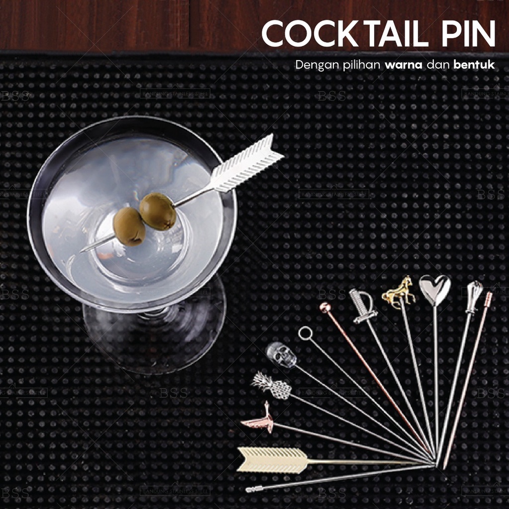 SUS 304 Cocktail Needle Wine Pin Garnish Minuman Cocktail Mocktail Tusuk Buah Stainless