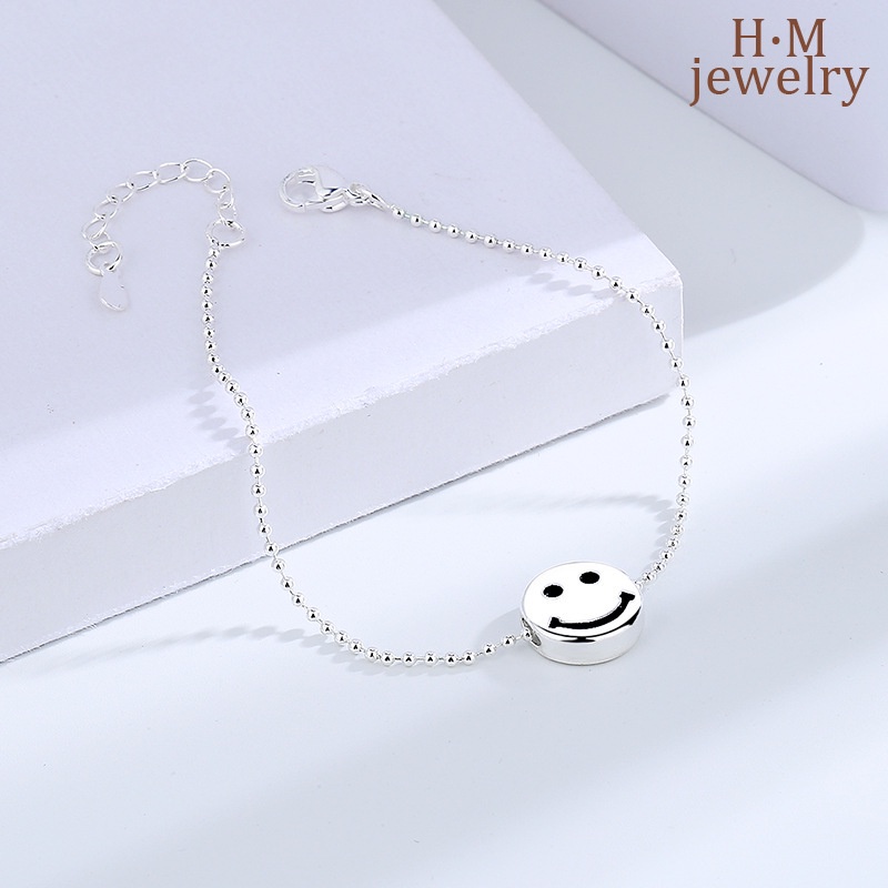 Gelang Tangan Sterling Silver 925 Motif Smiley Face Simple Untuk Wanita