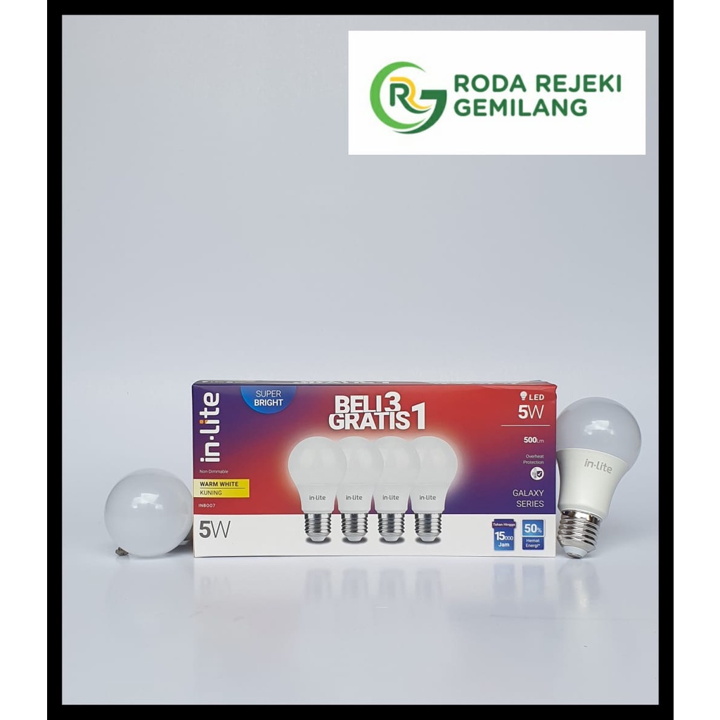 LAMPU BOHLAM/BOLAM LED PAKET HEMAT 3 GRATIS 1 INLITE GALAXY 5W KUNING/WARM WHITE