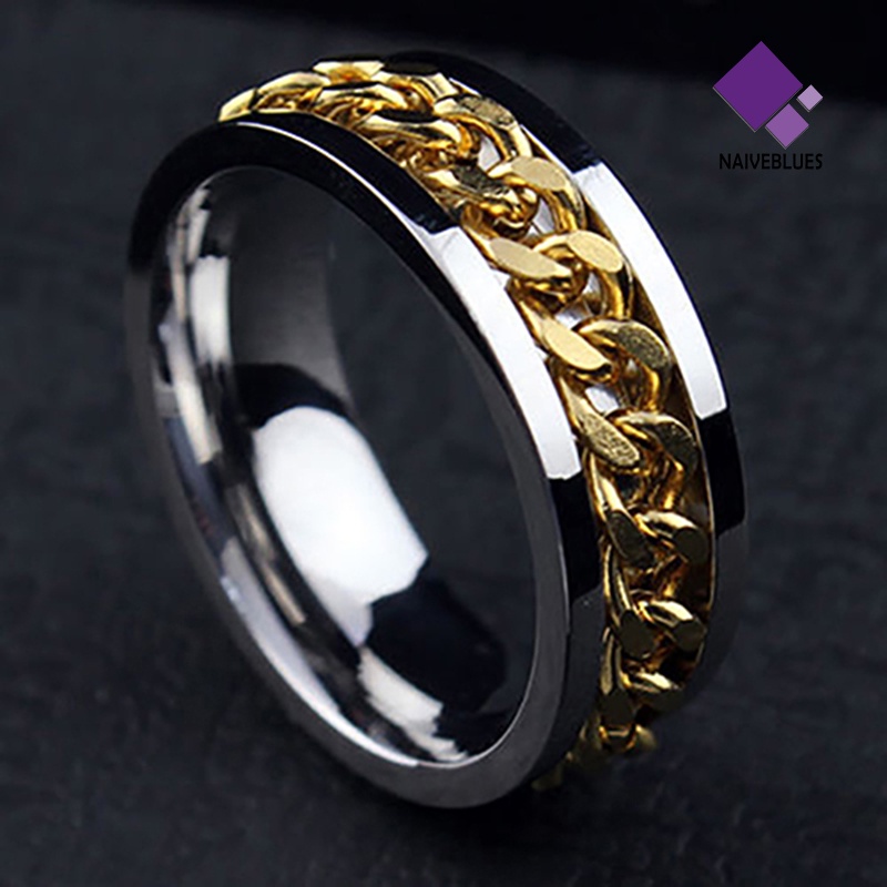 Naiveblue Cincin Rantai Stainless Steel Gaya Punk Untuk Pria / Wanita