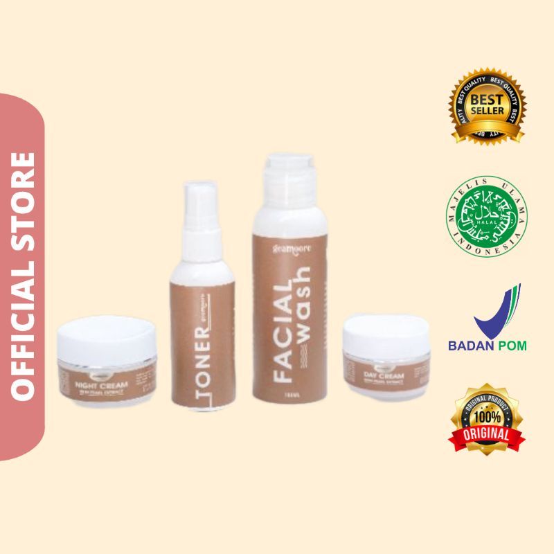 BPOM PAKET SKINCARE GEAMOORE | facial wash | toner | day cream | night cream | miracle serum