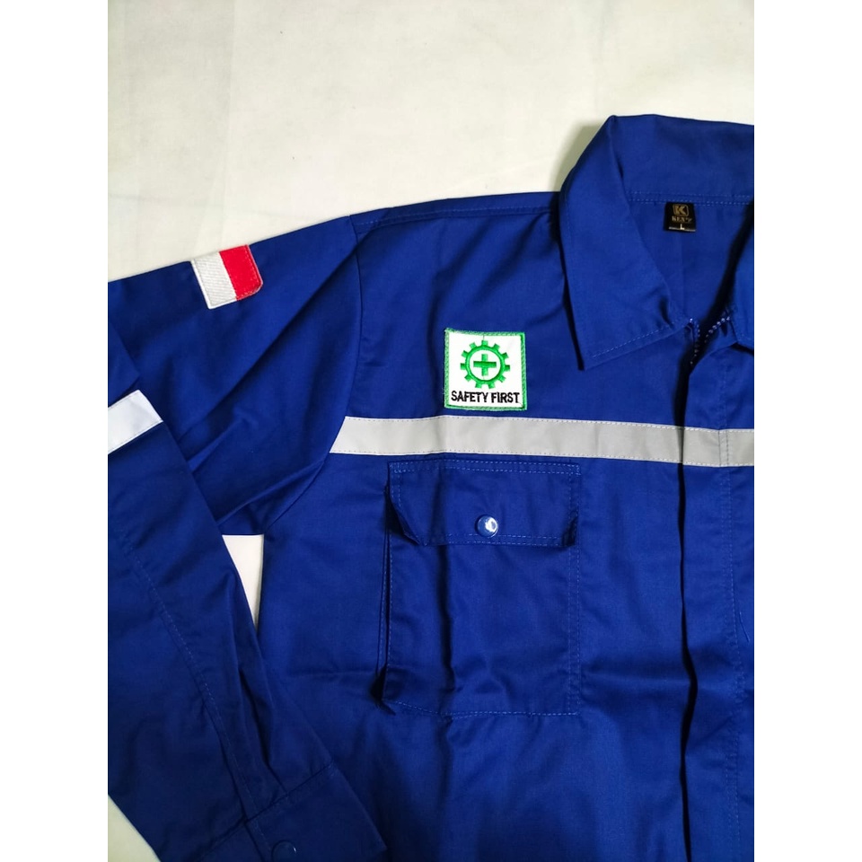 Kemeja Safety Wearpack Lengan Panjang | Seragam Proyek Full Biru Benhur