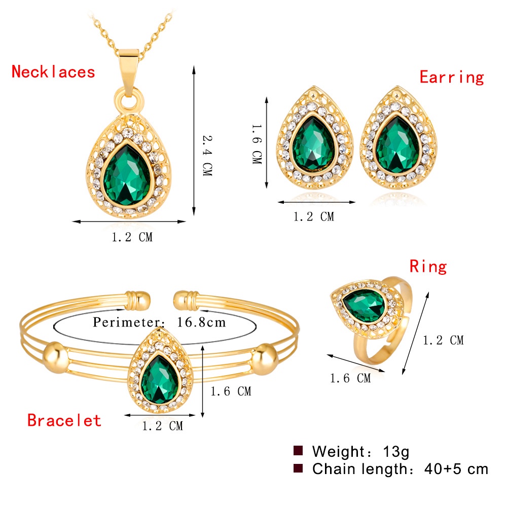 2022 Set Kalung Anting Cincin Gelang Tangan Wanita Hias Berlian Imitasi Hollow Untuk Hadiah