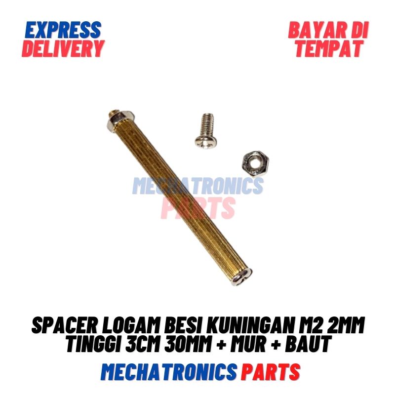 Spacer Logam Besi Kuningan M2 2mm Tinggi 3cm 30mm +Mur +Baut